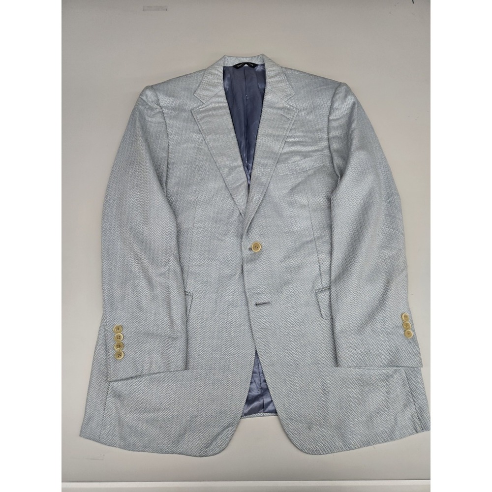 Carroll & Co Silk Wool Blazer‎ Blue Size 42 Reg Broken Btn, Missing Sleeve Btn